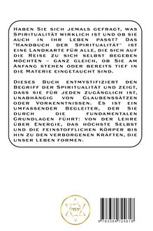 Text in Großbuchstaben über Spiritualität und Buchbeschreibung. In der Mitte ein sechszackiger Stern als Logo. Barcode unten rechts.