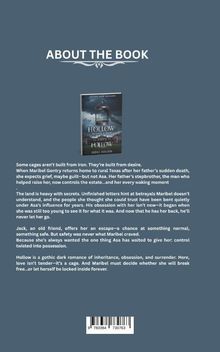 "ABOUT THE BOOK" steht oben. Eine kurze Zusammenfassung beschreibt ein Buch über Geheimnisse, Gier und Besessenheit in Texas.