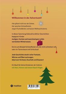 "Willkommen in der Adventszeit!" steht oben. Illustrationen von Weihnachtskugeln, Geschenkpaket und einem Tannenbaum sind darauf.