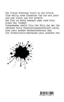 Ein Text beschreibt eine neue Schulsituation als "Tintenfleck-Abenteuer". Unten ist ein schwarzer Tintenfleck.