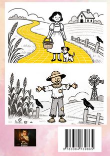 Oben "KLEIN PRESS". Illustration: Mädchen und Hund auf gelbem Weg, Scheune; unten Vogelscheuche, Vögel, Windrad, Felder.