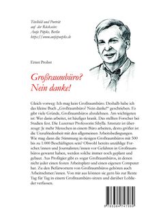 Titel: "Großraumbüro? Nein danke!" von Ernst Probst. Illustration eines Mannes mit Hemd und Fliege rechts.