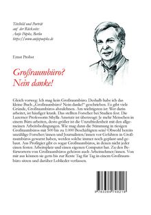 "Großraumbüro? Nein danke!" von Ernst Probst. Illustration eines Mannes rechts, erklärender Text links, ISBN unten.