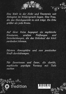 Romantische Schrift mit floralen Verzierungen umrahmt. Mystische und dunkle Fantasy-Themen. Text in Weiß auf Schwarz.