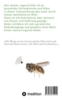 Texte über Schizophrenie und persönliche Gedanken. Darunter eine Illustration einer Wespe mit stilisierten Signalzeichen.