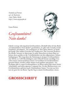 Ernst Probst: Großraumbüro? Nein danke! Ein Text, ein Barcode und eine Porträt-Zeichnung einer männlichen Person.