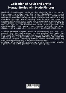"Collection of Adult and Erotic Manga Stories with Nude Pictures" oben. Text beschreibt eine sinnliche medizinische Konsultation.