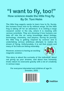 “I want to fly, too!” How science made the little frog fly. By Dr. Toni Helm. Eine Illustration zeigt einen Frosch und einen Magneten.