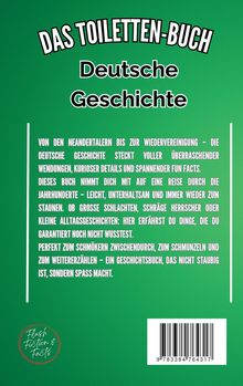 "Das Toiletten-Buch Deutsche Geschichte." Text beschreibt deutsche Geschichte als unterhaltsam mit kuriosen Details.