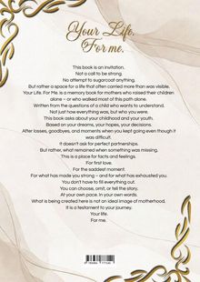 "Your Life. For Me." Ein elegantes, schmuckvolles Design mit geschwungenen goldenen Ornamenten am Rand.
