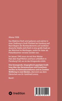 Text erzählt die Geschichte von Ruth, die 1928 in Altona geboren wurde, und beschreibt ihre Flucht im Zweiten Weltkrieg. Links ist ein Logo.