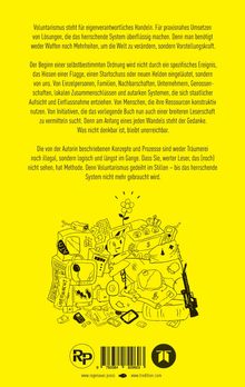 Text beschreibt Voluntarismus als eigenverantwortliches Handeln. Unten ist eine Illustration mit Geräten, Geld, Blume.