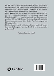 Text erklärt die Diskrepanz zwischen Qualität und Akzeptanz in der Musik von Sigfrid Karg-Elert. Logo: "tredition".