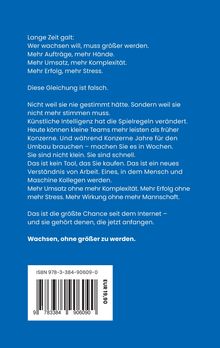 Text über veränderte Spielregeln durch KI und dass Wachstum ohne Größe möglich ist. Unten ein Barcode mit Preis.