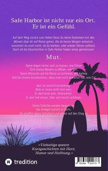 Safe Harbor ist nicht nur ein Ort. Er ist ein Gefühl. Mut. Palmen-Silhouette vor lila-rosa Himmel und Meer.