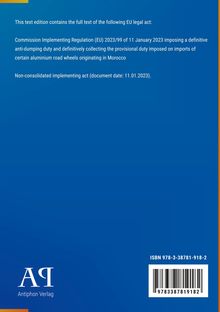 Weißer Text auf blauem Hintergrund: EU-Regulierung zu Antidumpingmaßnahmen bei Aluminiumrädern aus Marokko. Unten ein Logo.