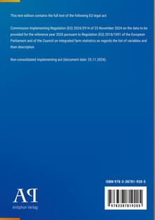 Textausgabe eines EU-Rechtsakts über landwirtschaftliche Statistik für 2026. Unten ISBN und Verlag „Antiphon Verlag“.