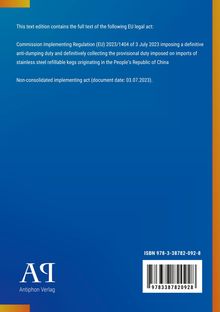 Text über EU-Rechtsakt zur Antidumpingverordnung, Datum: 03.07.2023. Blau mit gelben Kanten, Logo "AQ" unten.