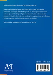 EU-Rechtsakt: Entscheidung 2023/1638, 14. August 2023, zur Unterstützung der Interreg-Programme. Antiphon Verlag Logo.
