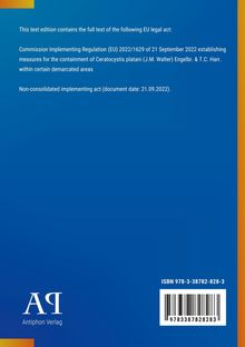 Englischer Text zu einer EU-Verordnung über Ceratocystis platani enthalten. ISBN und Verlagslogo unten auf blauem Hintergrund.