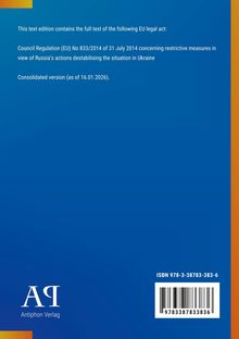 Ein blauer Hintergrund mit Text zu EU-Rechtsvorschriften, einem ISBN-Balkencode und dem Logo "AP" des Antiphon Verlags.