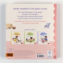 GROßE MOMENTE FÜR GANZ KLEINE. Carli und Klecks gehen mit großen Schwester Lina einkaufen. Illustrationen von drei Kinderbuchcovern.