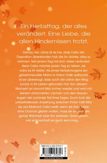 Ein Herbsttag, der alles verändert. Eine Liebe, die allen Hindernissen trotzt. Oranger Hintergrund mit fallenden Blättern.
