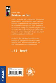 Buchtitel "Geheimnis am Fluss" von Kirsten Vogel. Inhalt: Ferien, Hausboot, Plastiksack im Fluss, mysteriöse Diebstähle.