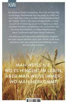 "Man weiß nie, wo es hingeht im Leben, aber man weiß immer, wo man herkommt." Oben Text über Marias Geschichte. Unten Getreidefeld.