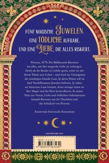 Fünf magische Juwelen, eine tödliche Aufgabe und eine Liebe, die alles riskiert. Blaues, reich verziertes Design.