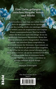 Text über Liebe, Verrat und Pflichten. Nore soll ein Artefakt stehlen und mit Ex-Mann kooperieren. Florale Illustration.