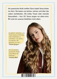 Texte beschreiben Clara Lösels berührende Kraft in 101 Texten. Zitate preisen ihre Worte für Gefühle. Eine Frau mit langen Haaren.