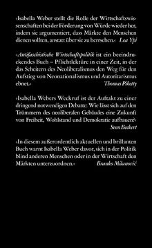 Zitate loben Isabella Webers Buch zur Wirtschaftspolitik. Erwähnt werden Würde, Neoliberalismus und Zukunft.