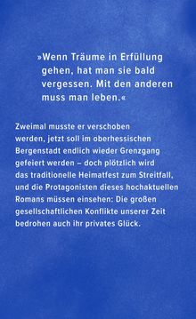 Zitat: "Wenn Träume in Erfüllung gehen..." Hintergrund: Blau, strukturierte Textur.