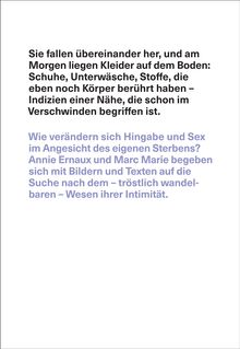 Texte in Schwarz und Lila, thematisieren Nähe, Intimität und Sterblichkeit. Erwähnen Annie Ernaux und Marc Marie.