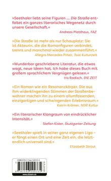 Zitate über Seethalers Werk von Andreas Platthaus (FAZ) und anderen, ISBN unten. Weißer Hintergrund.