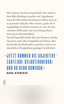 Text über das Stottern und die Schnelllebigkeit der Gesellschaft. Zitat in blauer Schrift von Saša Stanišić.