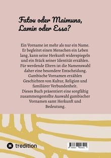 "Fatou oder Maimuna, Lamin oder Essa?" Text über die Bedeutung von Vornamen und Kultur. Beige Hintergrund, Grafik unten.