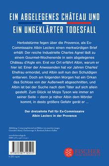 Text: „EIN ABGELEGENES CHÂTEAU UND EIN UNGEKLÄRTER TODESFALL.“ Unten: „Der dreizehnte Fall für Ex-Commisaire Albin Leclerc in der Provence.“ Blauer Hintergrund mit Fischer Taschenbuch-Logo.