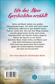 "Wo das Meer Geschichten erzählt" in roter Schrift. Beschreibung über Herausforderungen von Holly und Reent. Unten rechts Logo von Fischer Taschenbuch. Hintergrund zeigt Segelboote am Wasser.