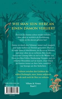 Text: "Wie man sein Herz an einen Dämon verliert" auf blauem Hintergrund mit Bäumen und Pilzen. Villains & Virtues Band 2.