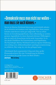 Zitat: "Demokratie muss man nicht nur wollen – man muss sie auch können." Blau-weißer Hintergrund, Fischer Taschenbuch Logo.
