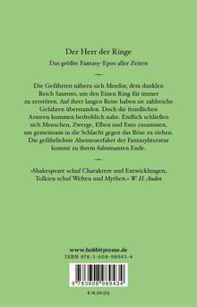 "Der Herr der Ringe: Das größte Fantasy-Epos aller Zeiten." Enthält eine Beschreibung des Abenteuers und ein Zitat von W. H. Auden.