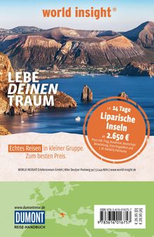 "Lebe deinen Traum", 14 Tage Liparische Inseln ab 2.650 €, echtem Reisen in kleiner Gruppe. Küstenlandschaft im Hintergrund.