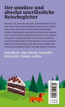Der unnütze und absolut unerlässliche Reisebegleiter. Illustration: Schwarzwälder Kirschtorte und Dackel vor Tannenwald.