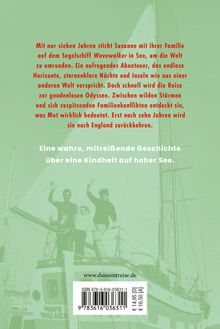 Grüner Hintergrund mit Text über Suzannes Segelabenteuer. Familie auf dem Segelschiff Wavewalker. Webseite dumontreise.de.