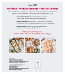 MAJA NETT: AIRFRYER + FAMILIENGERICHTE = PERFEKTE KOMBI! Bilder von Gerichten: Zucchini-Sticks, Herbstsalat, Apfeltaschen.