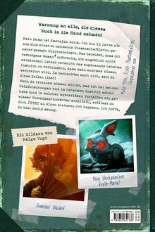 Ein Text warnt vor einem Buch. Unten sind zwei Illustrationen: ein Elf und ein böses Kaninchen mit roten Augen.
