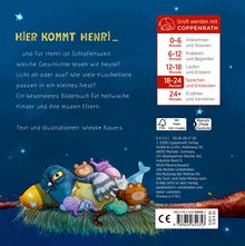 "Hier kommt Henri... Schlafenszeit. Bilderbuch für Kinder und Eltern. Wiebke Rauers. Illustration: Tierfiguren auf einem Nest."