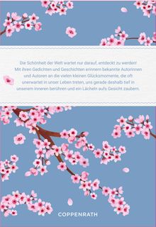 Text: Die Schönheit der Welt wartet nur darauf, entdeckt zu werden! Kirschblüten vor blauem Hintergrund. Unten "COPPENRATH".